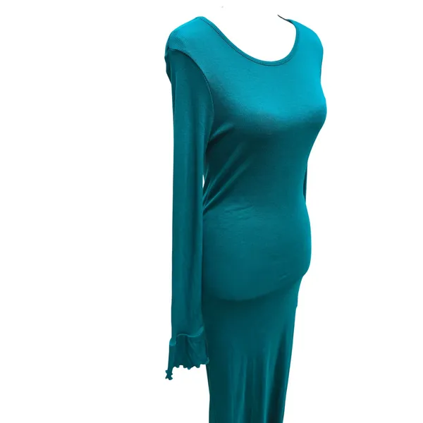 ASOS 36Y NWT Teal Ribbed Knit Maxi Dress Flared Lettuce Hem Sleeve Long Sleeve S - Image 6
