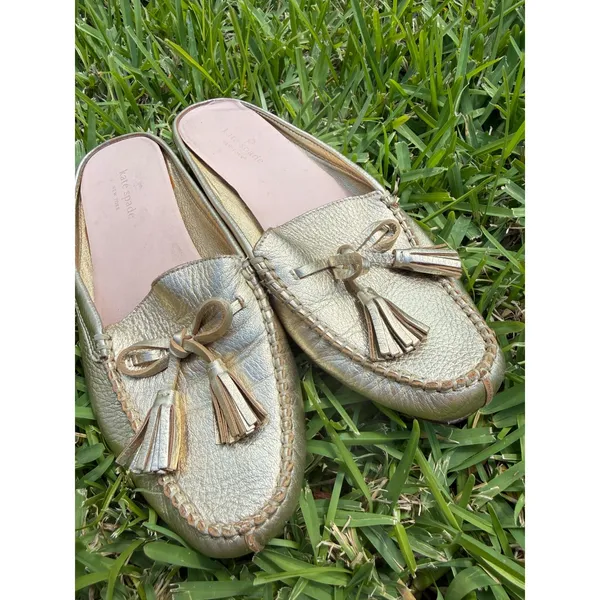 Kate Spade Gold Flats with Moccasin Stitching Size 8.5 - Image 2