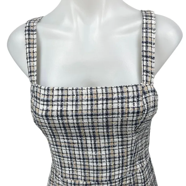 Abercrombie & Fitch Blue Tweed Plaid Checkered Sleeveless Cami Mini Tank Dress S - Image 3