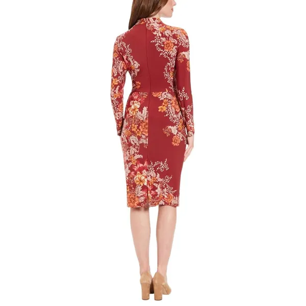 NWT London Times Jersey Knit Floral Sheath Dress Rust Orange / Gold 14 - Image 4