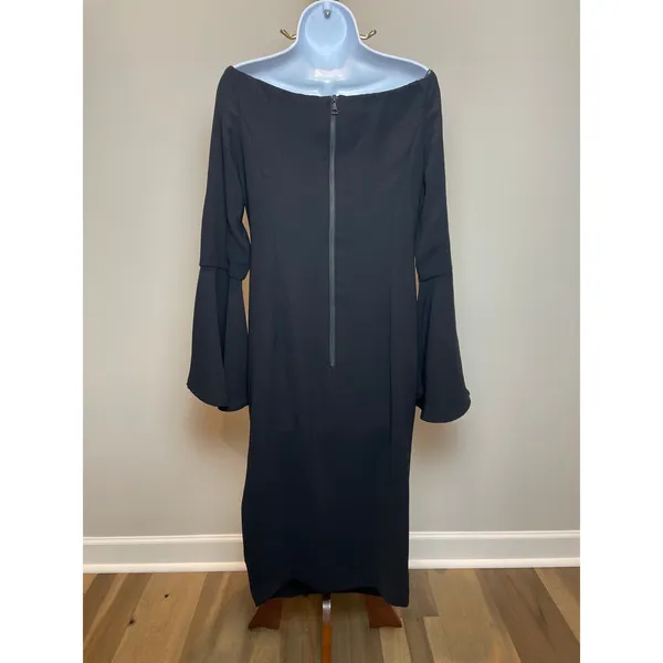 Bardot Solange Dress Size 8 Black Off Shoulder Bell Sleeve Midi Structured - Image 3