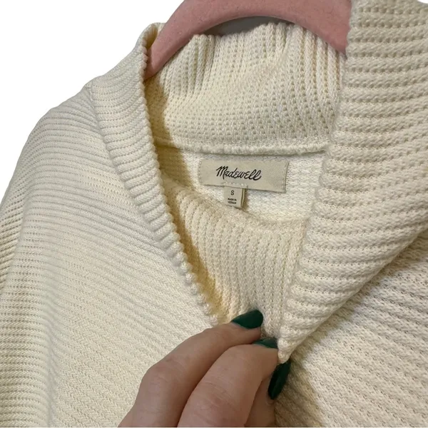 Madewell Cream Ottoman Ribbed Knit Funnel Neck Drop-Shoulder Oversize Top Size S - Image 5
