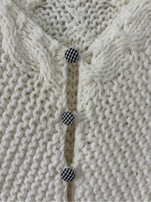 Free People Off White Cable Knit Gingham Button Down Cropped Boho Cardigan S - Image 3