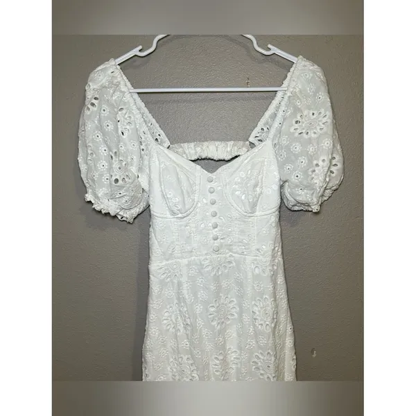 Lulu’s White Eyelet Puff Sleeve Cottagecore Midi Dress Women’s Size XS - Image 5