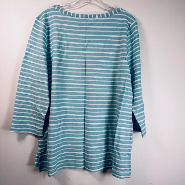 Croft & Barrow Aqua Blue White Striped Boatneck 3/4 Sleeve Top XL WC81K020RR - Image 9