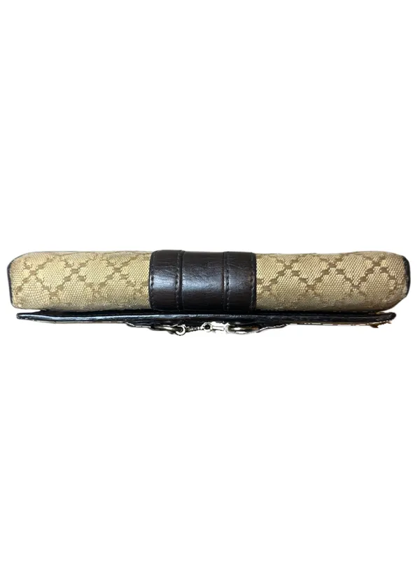 GUCCI Horsebit Diamante Brown Leather and Beige Canvas Bifold Wallet WOC - Image 3