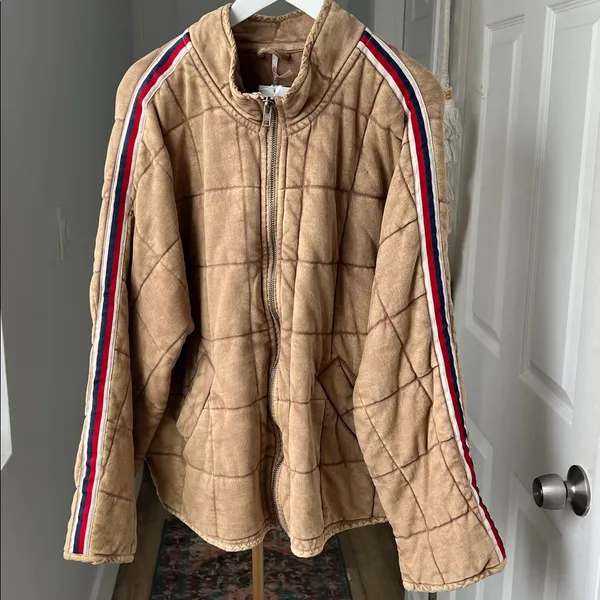 Free People Quilted Dolman Sports Rib Striped Oversized Varsity Jacket M $198 - Image 6