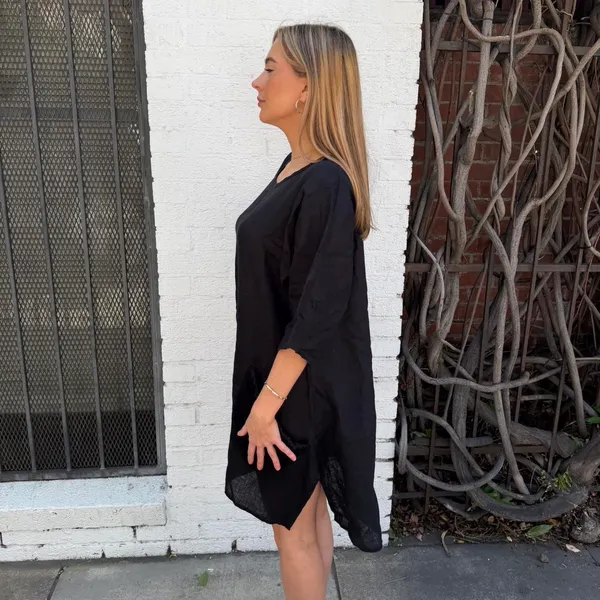 Free People Stefani boho black linen dress/ top with pockets sz s - cute summer dress or beach cover up - Image 7