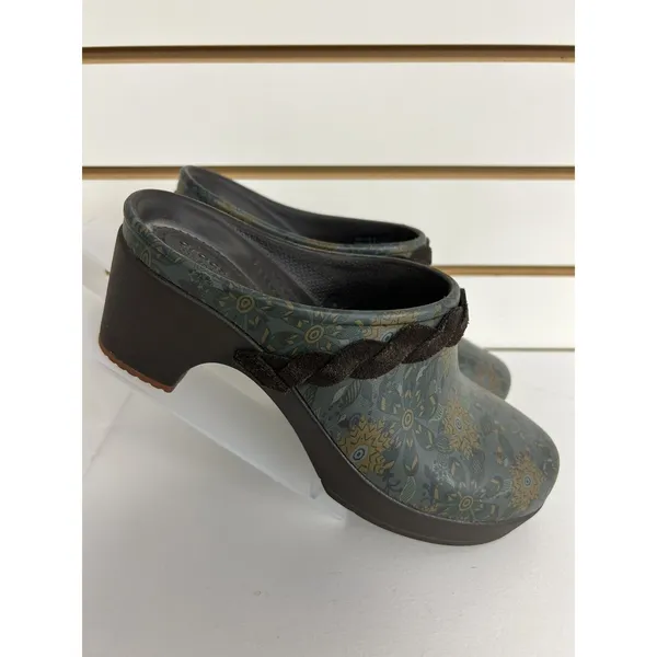 CROCS Dual Comfort Clog Slide Blue Brown Floral Womens Size 7 Heels Comfort Boho - Image 4