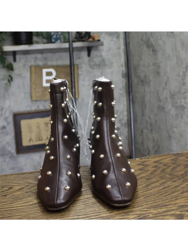 NWT A New Day Wide Width Tigris Low-Shaft Studded Heeled Booties Dark Brown 7.5W - Image 4