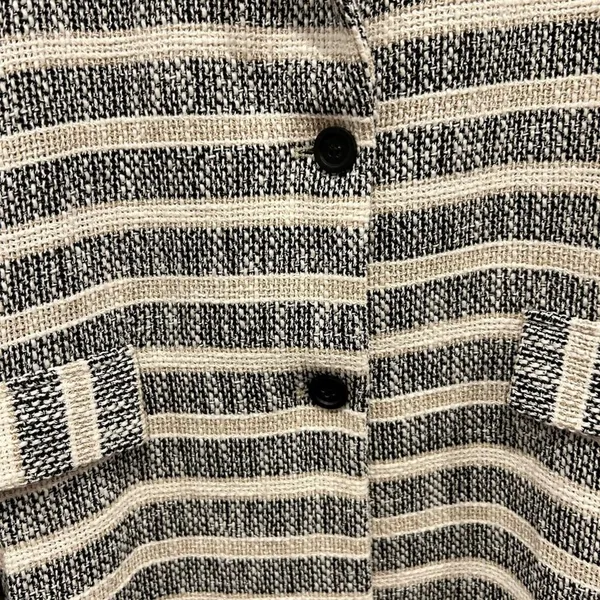 Zara Basic Womens Medium Striped Tweed Blazer Coat Black White Beige Cotton Mix‎ - Image 10