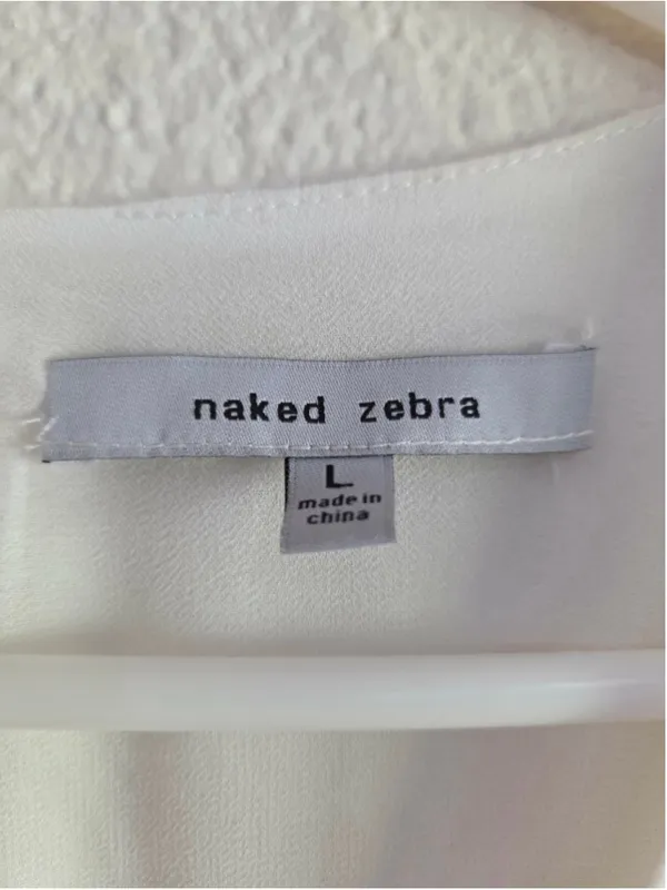 Naked Zebra White V-Neck Blouse Women’s L - Image 3