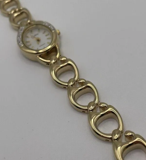 Working Colibri Diamond Gold Tone Women’s Wrist Watch MOP Mother Of Pearl Face - Image 3