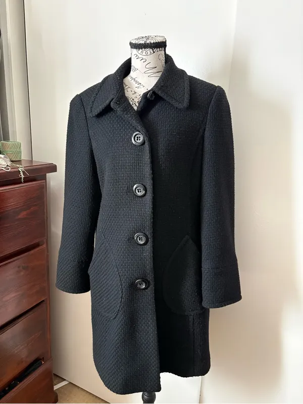 Mixit Black Textured Single-Breasted Pea Coat - Image 2