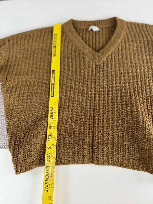 Madewell Gold Yellow Pleat Sleeve Pullover V Neck 90s Style Sweater Sz Medium - Image 10