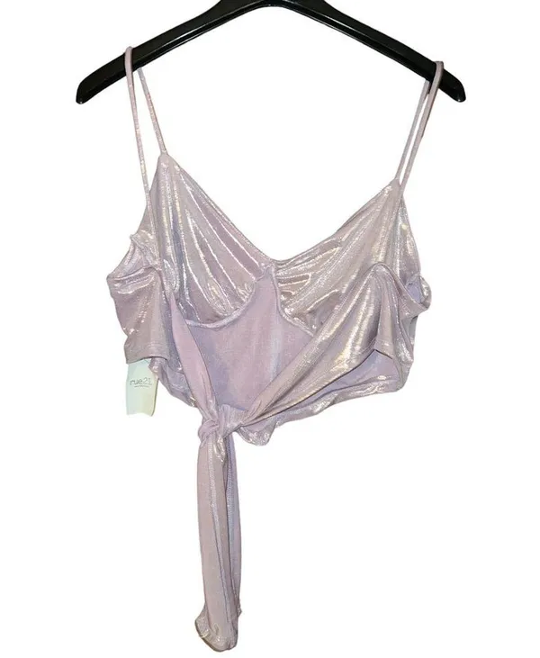 Rue 21 NWT! Lilac Sparkly Tank Top Tie Back Women’s Large - Image 2