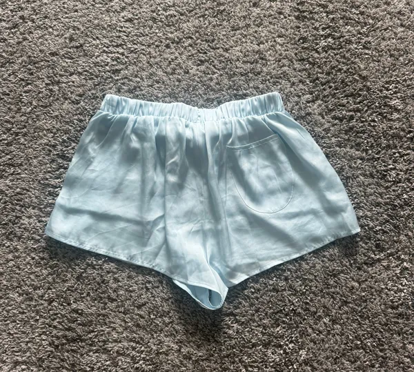 For Love & Lemons Light Blue Satin Pajama- Button-Front Top & Shorts - Image 9