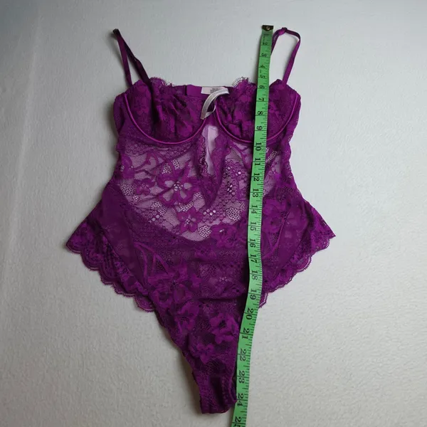 Victoria's Secret -1971 Magenta Floral Eyelash Lace Underwire‎ Teddy Bodysuit M - Image 7