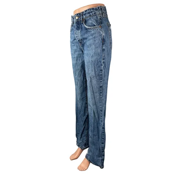 Zara Women's Blue Distressed Hem High Rise Loose Straight Denim Jeans Pants Sz 4 - Image 3