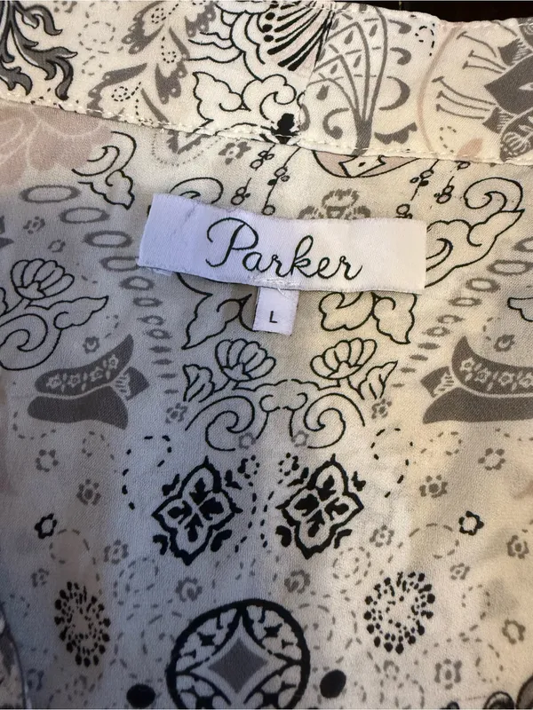 Parker Silk Tie Neck Blouson Dress size L cinched waist Balloon Sleeve 100% Silk - Image 7