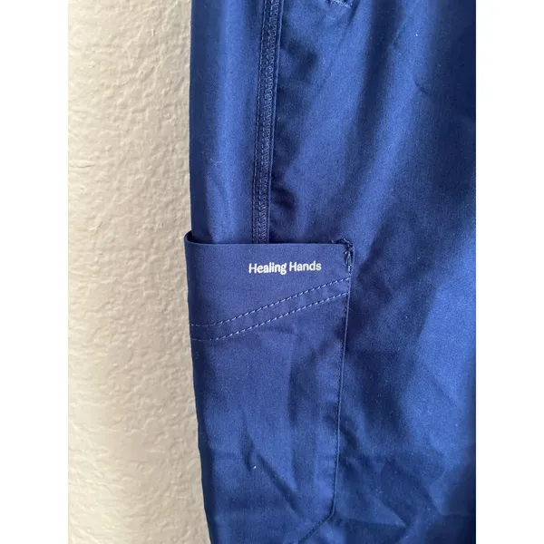 Healing Hands Scrub Joggers XS Purple Label Tara Navy Blue Yoga Waistband 9233 - Image 2