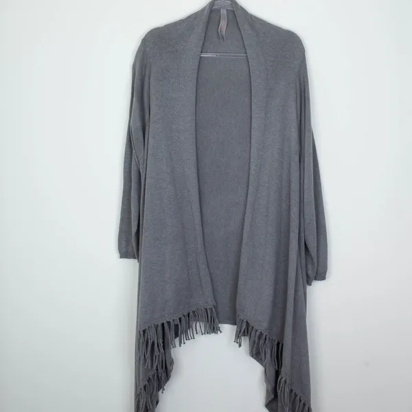 Melissa McCarthy Seven7 Gray Fringe‎ Cardigan Sweater Waterfall Duster Size 2X - Image 2