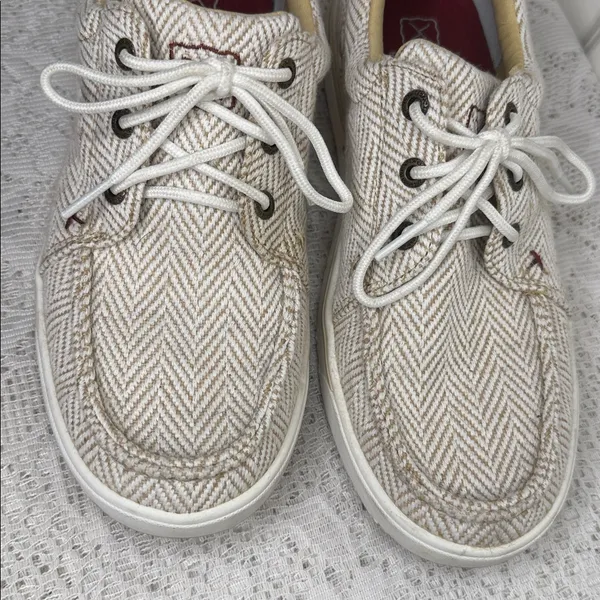 Twisted X Blend 85 tan white herringbone embroidered boat shoes sneakers sz 8 - Image 3