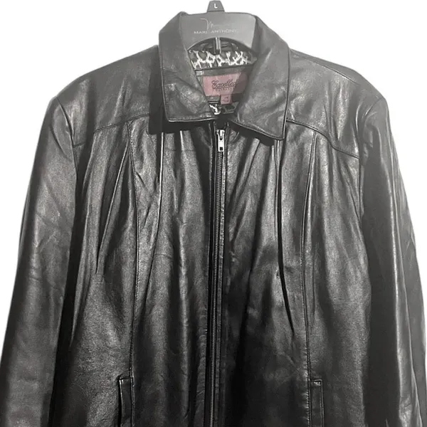 Vintage Leather Jacket Excelled Collection 1X Plus Size Black Zip Up Coat - Image 7