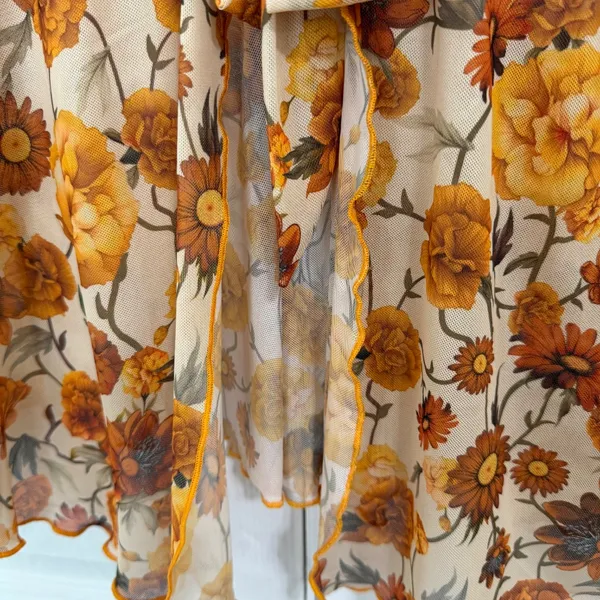 Floral Print V Neck Long Sleeve Bow Tie Front Sheer Blouse Top - Image 5