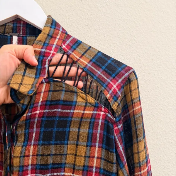 Free People Plaid Button Down Shirt‎ Multicolor Flannel Womens Small- Fall Cozy - Image 11