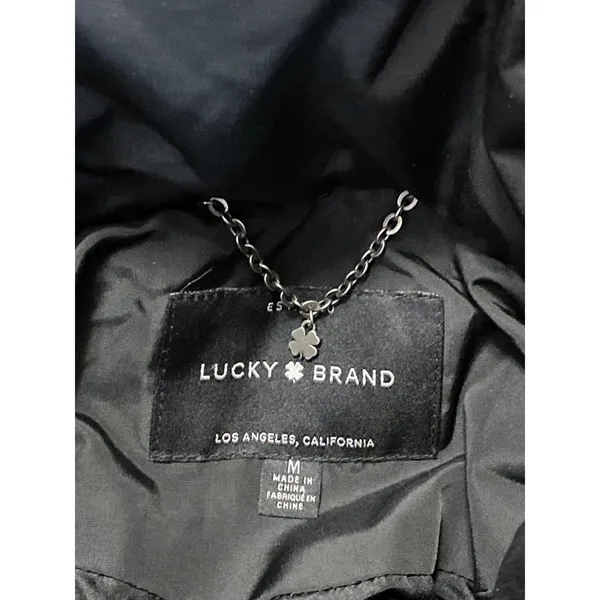 Lucky Brand Black High Neck Long Sleeve Button Zip Quilted Puffer Coat Jacket M - Image 3