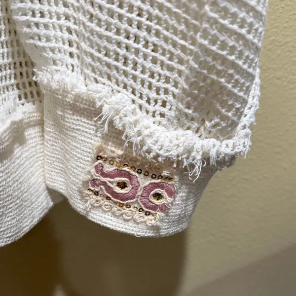 POL size small White Mesh Pullover oversized Sweater with embroidered accents - Image 4