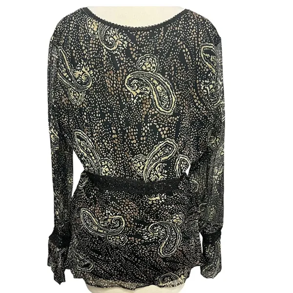 ICE Y2K Silk Babydoll Top Womens L Black Abstract Paisley Lined Whimsigoth Boho‎ - Image 4