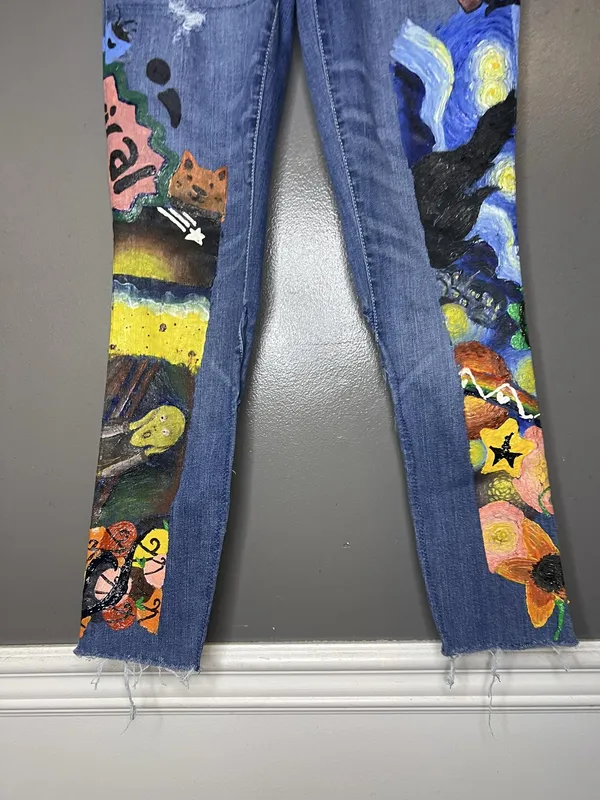 Gap Jeans Hand Painted Women 2 Medium Wash Blue Mid Rise Flare Unicorn Art - Image 4