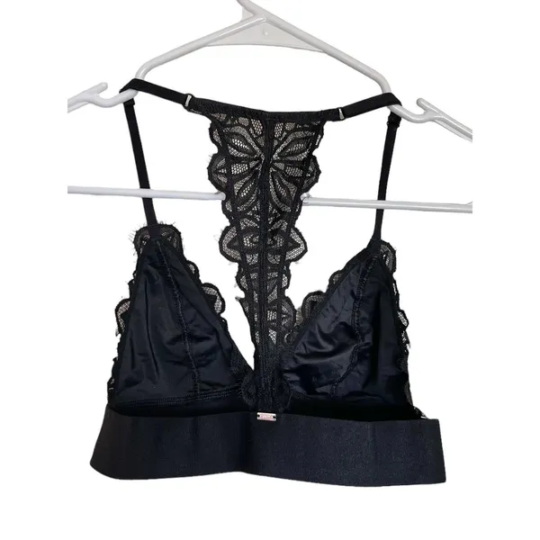 Victoria’s Secret Womens Bralette Bra Black Lace Triangle Logo Pullover Sz Small - Image 4