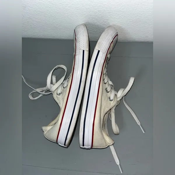 Converse All Star White Retro Canvas Chuck Taylor Maroon Low Top Sneakers Sz 9.5 - Image 3