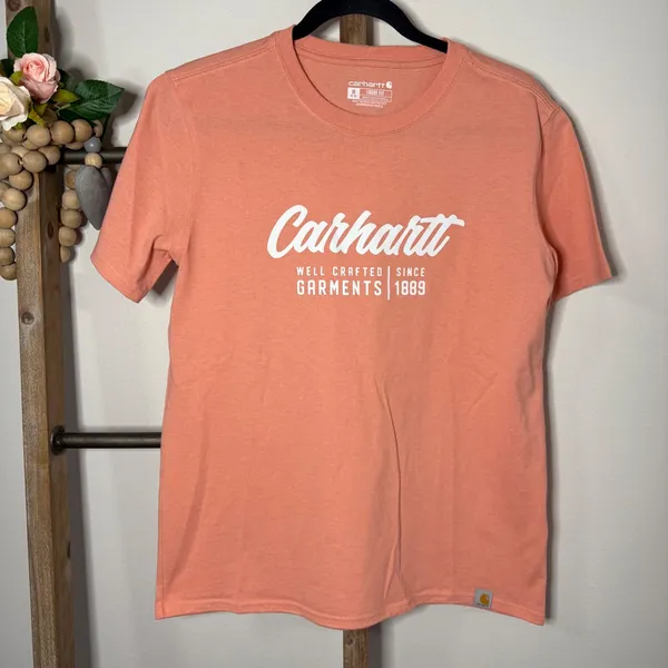 Carhartt Womens Loose Fit Peach Coral Short Sleeve Graphic Tee Size Medium‎ - Image 2