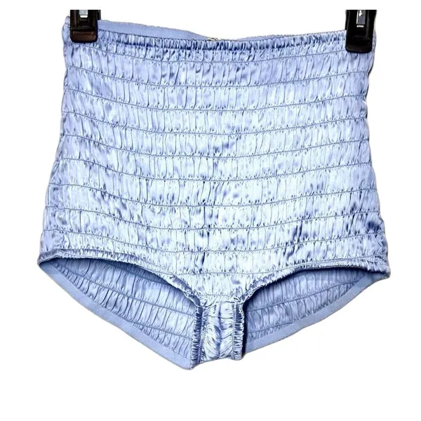 Free People Intimately Smocked Ruched Bloomer Shorts Blue High Waist XS NWOT - Image 3