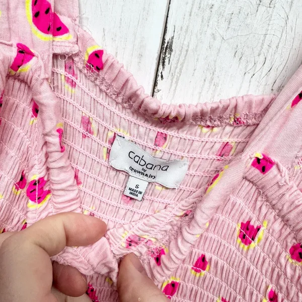 Cabana Crown & Ivy‎ Dress Women Size Small Watermelon Smocked Tie Strap Midi - Image 3