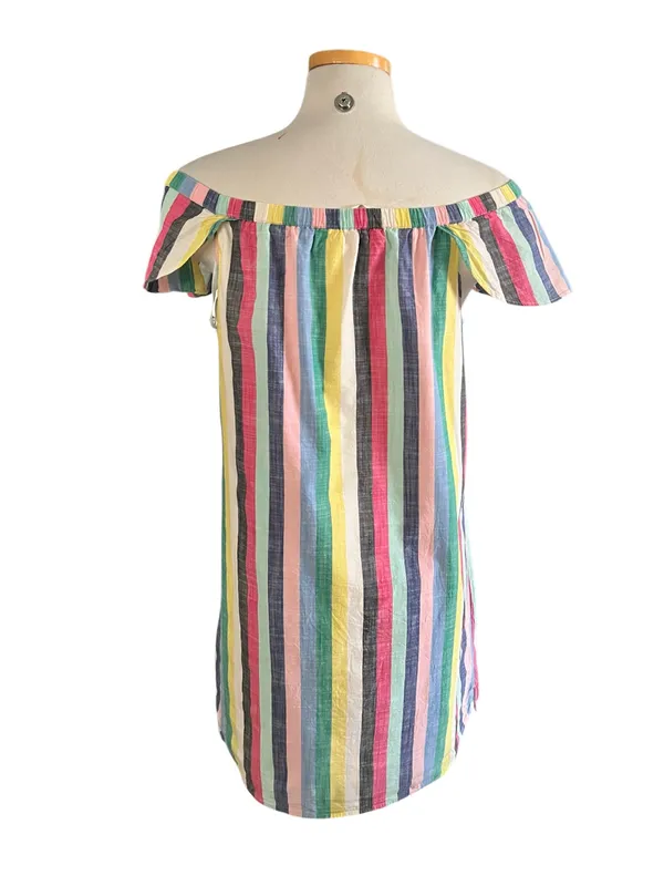 J. Crew Off-The-Shoulder Rainbow Stripe Mini Shift Dress. Size 14 - Image 7