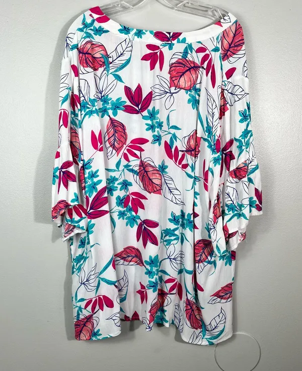 Woman Within White Pink Floral Relaxed Fit Ruffle Sleeve Plus Size Top Blouse 1X - Image 5