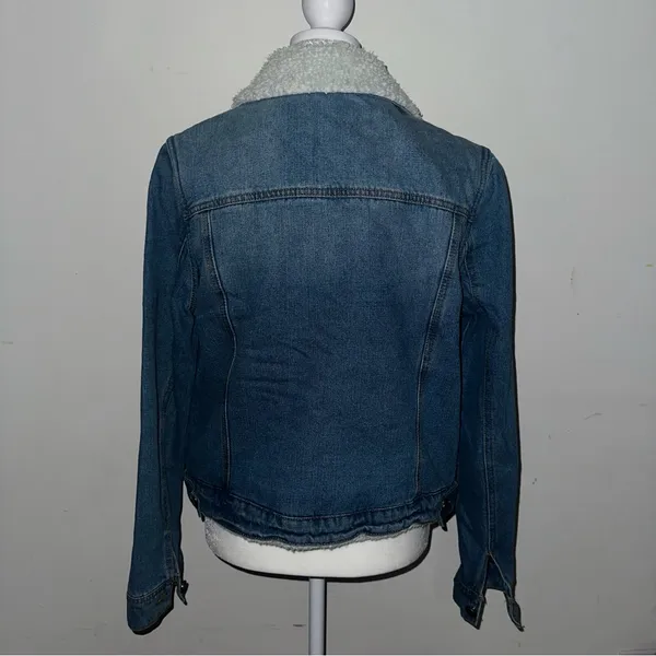 Jou Jou Blue Denim Jacket with White Sherpa Collar - Image 4