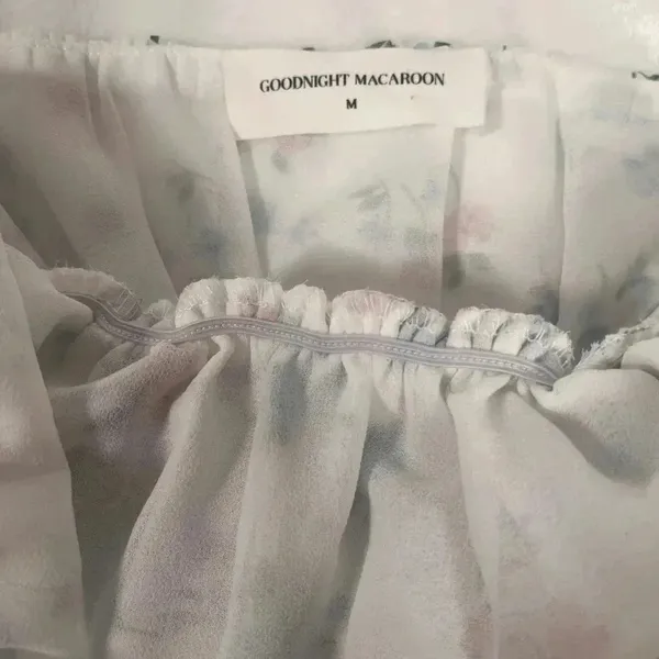 Goodnight Macaroon White Floral Smocked Sheer Sleeve Dress - Image 5