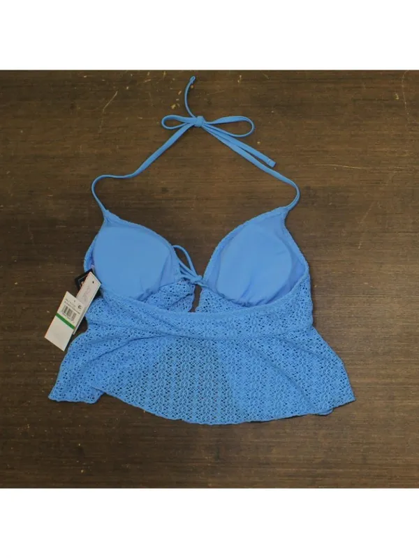 NWT Salt + Cove Crochet Ruffle-Trim Midkini Swim Top SC25089TT Capri Blue L - Image 5