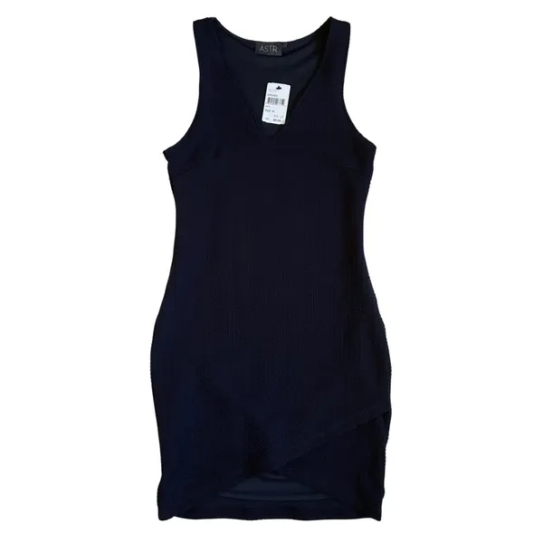 ASTR Navy Blue Waffle Knit V-Neck Tulip Hem Bodycon Dress‎ ADR93825 WMN's M NWT - Image 2