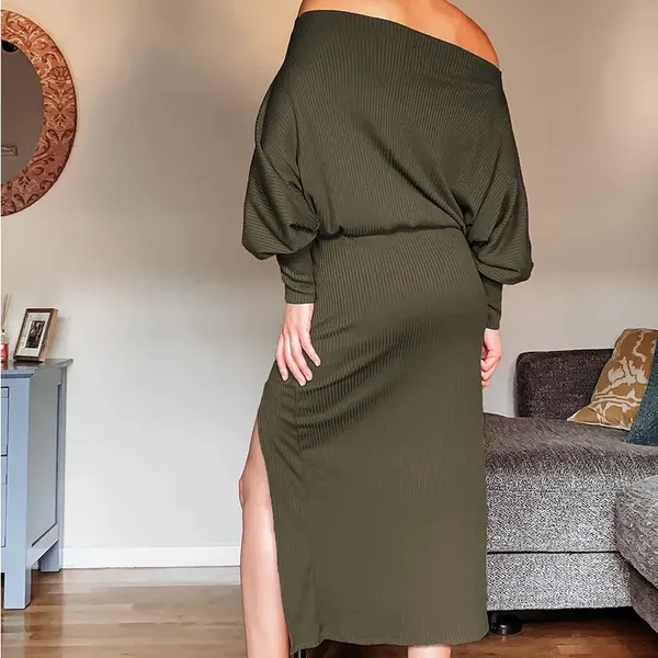 Lulus City Street Chic Olive Green Off-the-Shoulder Midi Dress size XS - Image 3