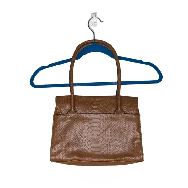 Liz Claiborne Brown Faux Leather Reptile Print Expanding Purse Bag - Image 3