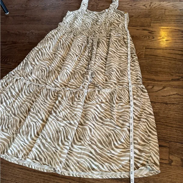 Cactus and Pearl Large Strapless Tiered Midi Dress Linen Green Tan cream Tiger - Image 4