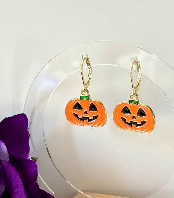 Halloween Pumpkin Earrings (149) 🎃 Orange - Image 2