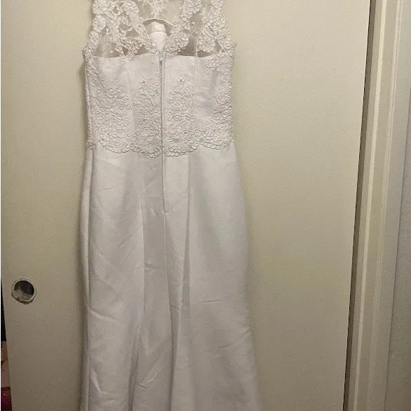 White Wedding Dress S Small Bust 32” Lace Tank Top Beaded Handmade Vintage READ - Image 11